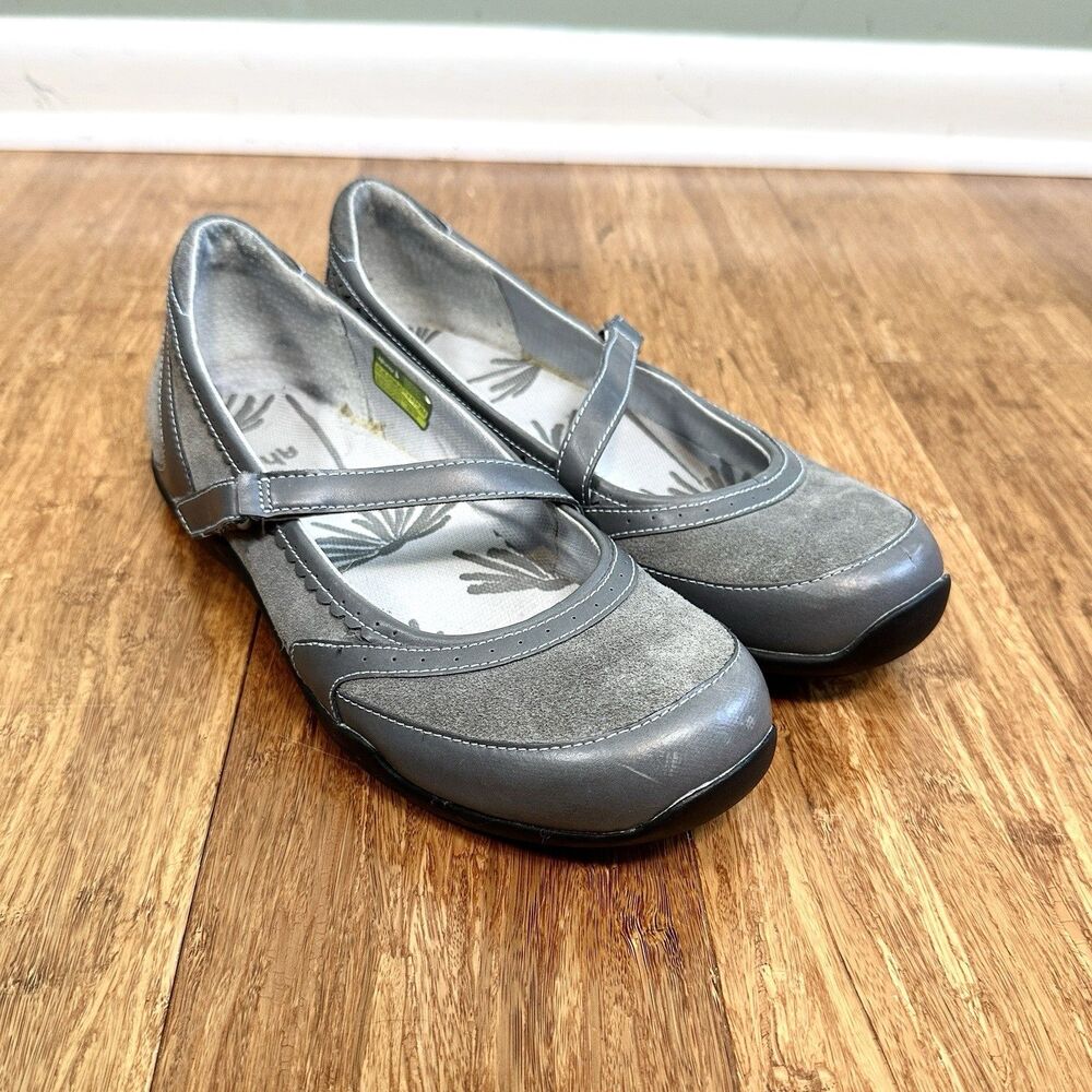 Ahnu Leather Mary Jane Shoes Womens 8 Green Cushioned Flats Comfort Hiking
